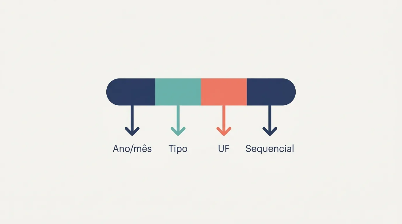 Partes do número da receita no SNCR: ano e mês, tipo, UF e sequencial